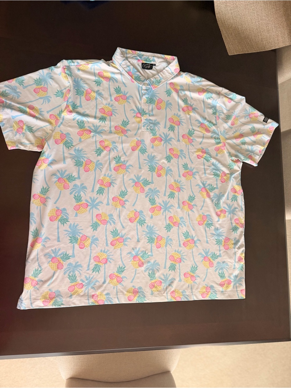 Men's 4XL “Shady” White/yellow/pink/blue/green Pineapple Print Polo Shirt